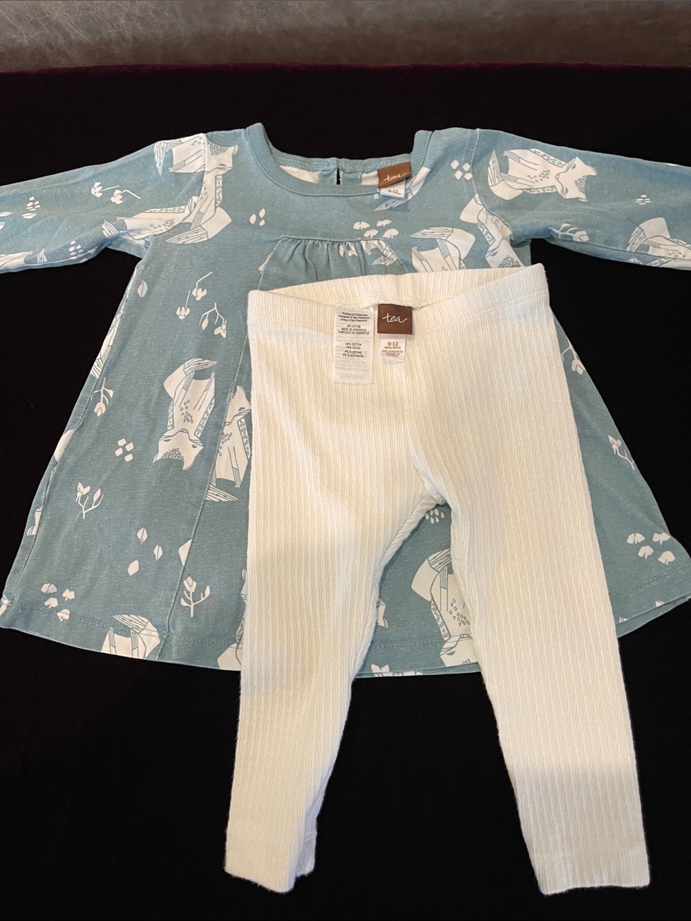 Tea Collection Teal, Fox Print Top with Cream Leggings - Picture 2 of 5